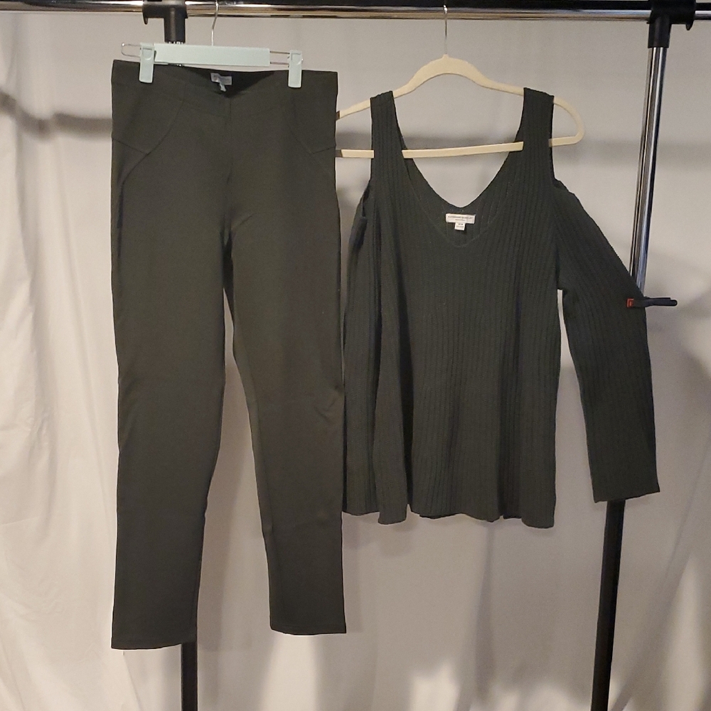 Katherine Barclay Dark Olive Leggings and Sweater Set